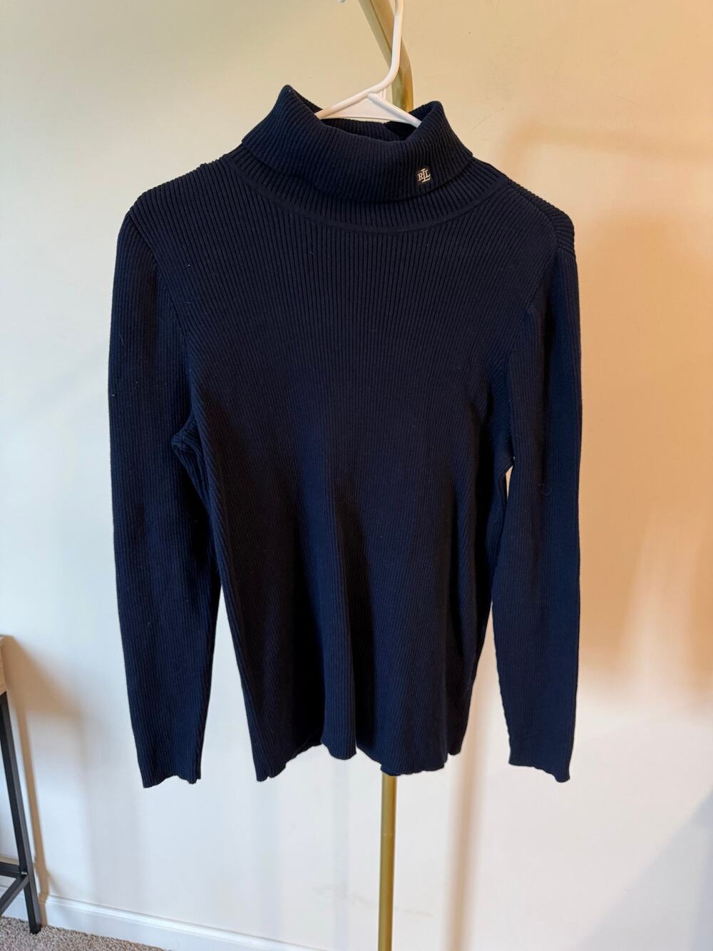 Lauren Ralph Lauren Sweater Womens 1X Black Ribbed Knit Raglan Sleeve Turtleneck